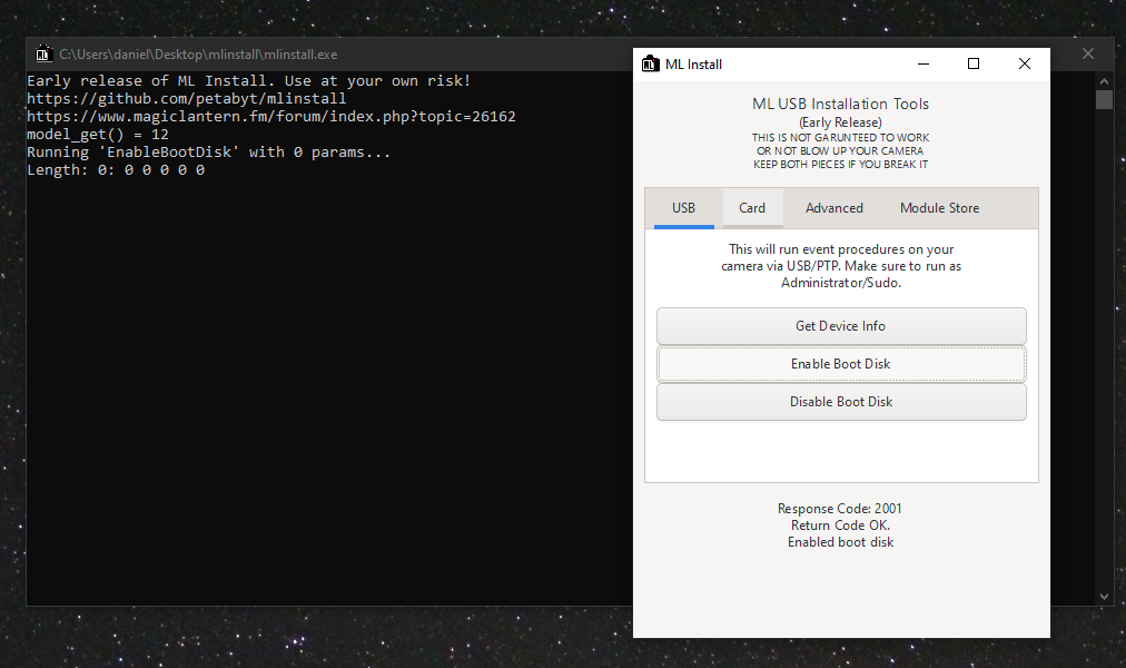 Fig. 2 - Enabling Bootdisk to the camera